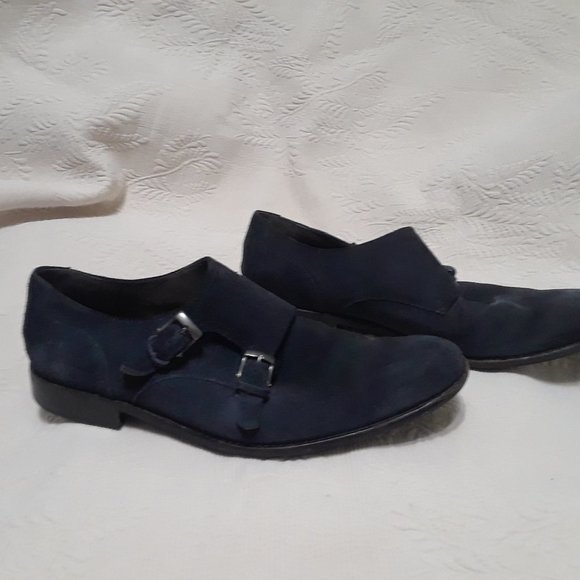 JOHN VARVATOS Double Monk Shoes Blue Suede - Picture 2 of 10